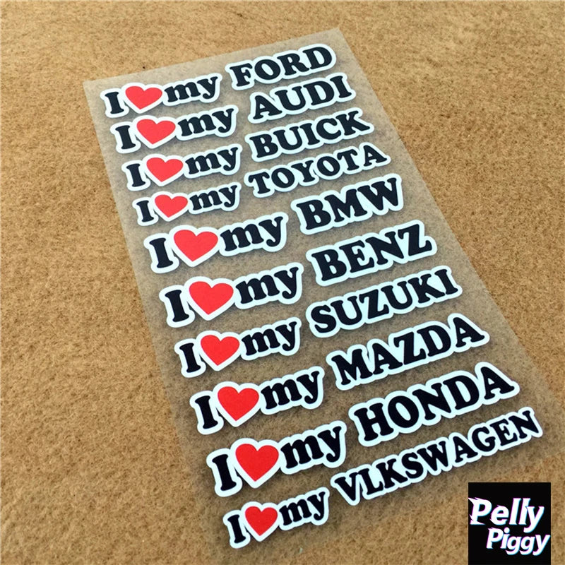 I Love My Car Sticker (BMW, Toyota, Audi, Ford, Benz usw.)