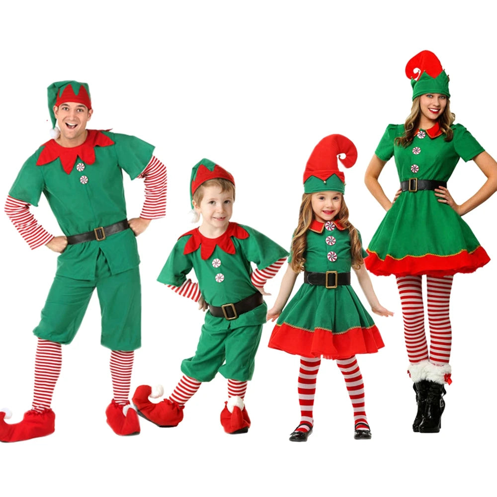 Weihnachten Santa Claus Kostüm – Grünes Elf Cosplay für die ganze Familie