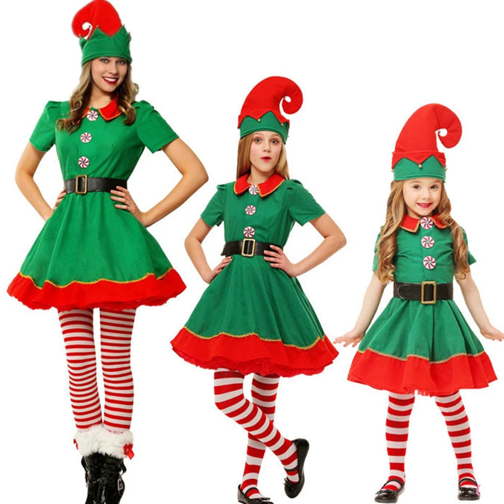 Weihnachten Santa Claus Kostüm – Grünes Elf Cosplay für die ganze Familie