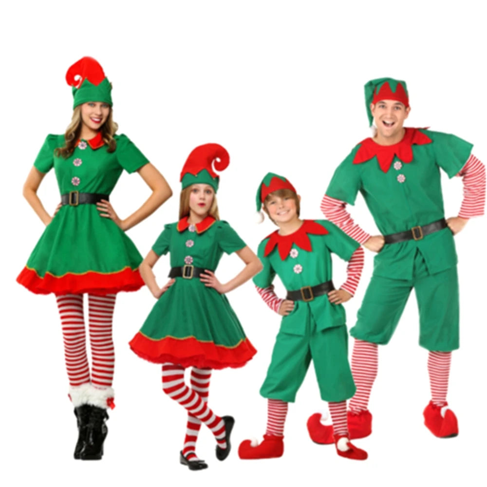 Weihnachten Santa Claus Kostüm – Grünes Elf Cosplay für die ganze Familie