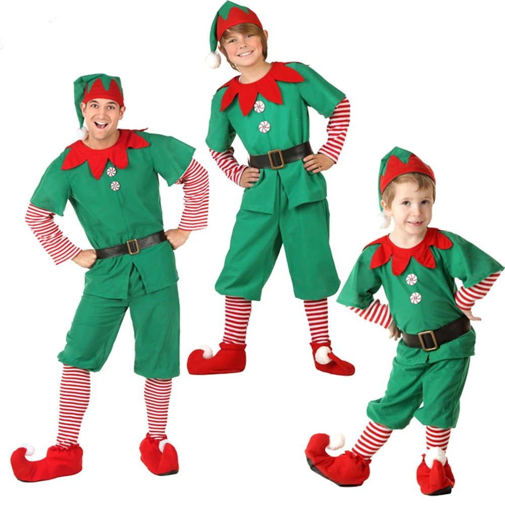 Weihnachten Santa Claus Kostüm – Grünes Elf Cosplay für die ganze Familie