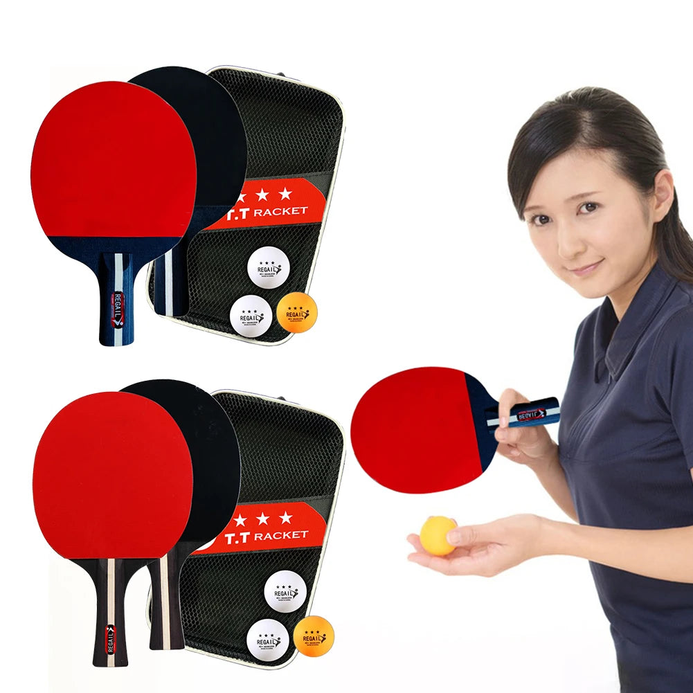 Tischtennisschläger 2 Schläger & 3 Bälle Profi Ping Pong Schläger mit Tasche