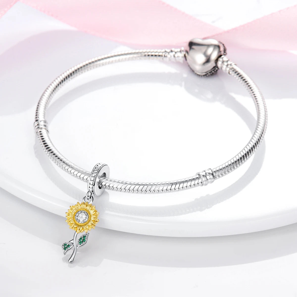 Silber Sunflower Glücksbringer für Pandora Armbänder