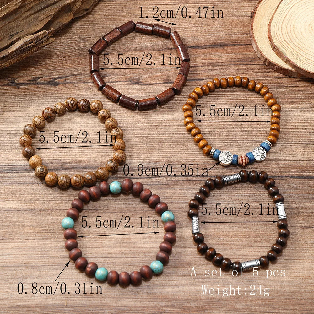 Ethnic 4-5pc set of wooden bead bracelets