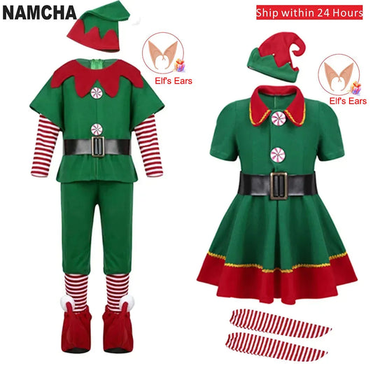 Weihnachten Santa Claus Kostüm – Grünes Elf Cosplay für die ganze Familie