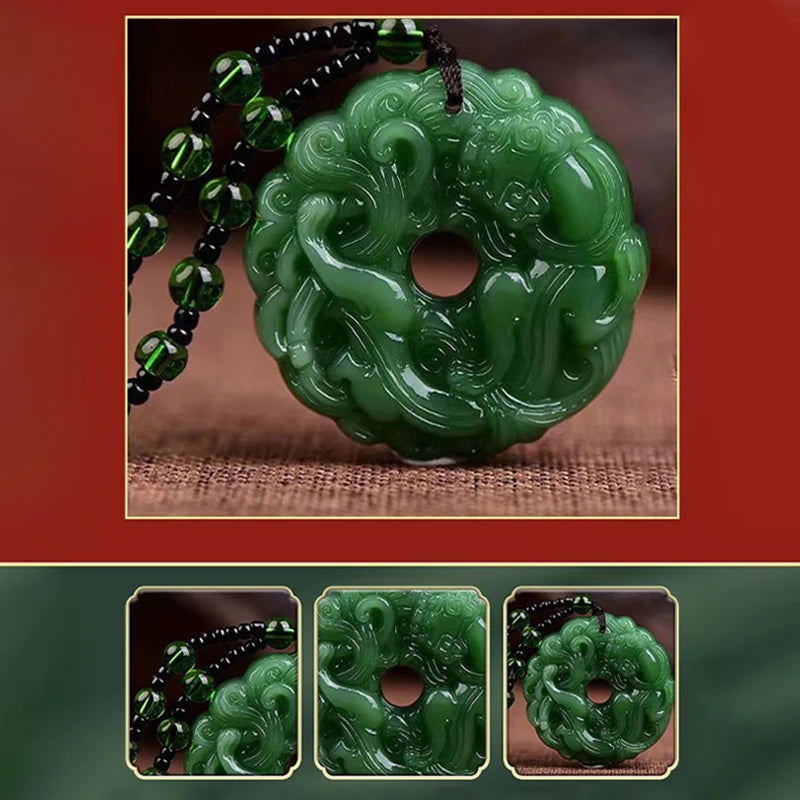 Grüner Jade Drachen Halskette mit Anhänger - Glücksbringer