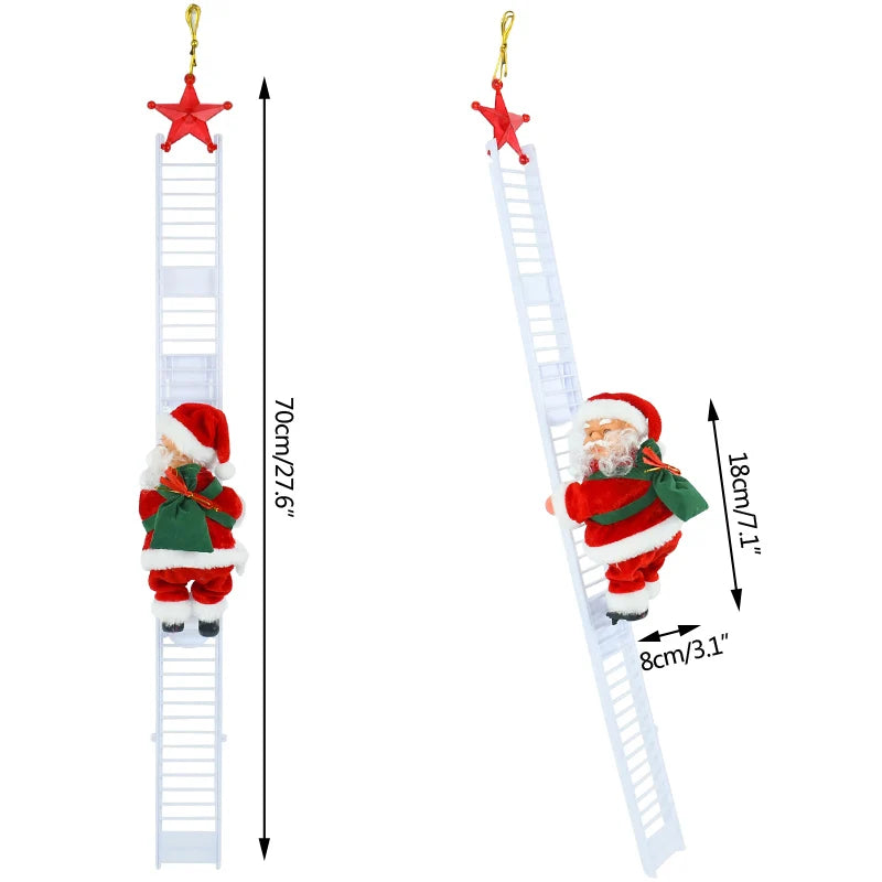 2024 Santa Claus Puppe Kletternd Leiter mit Musik für den Weihnachtsbaum