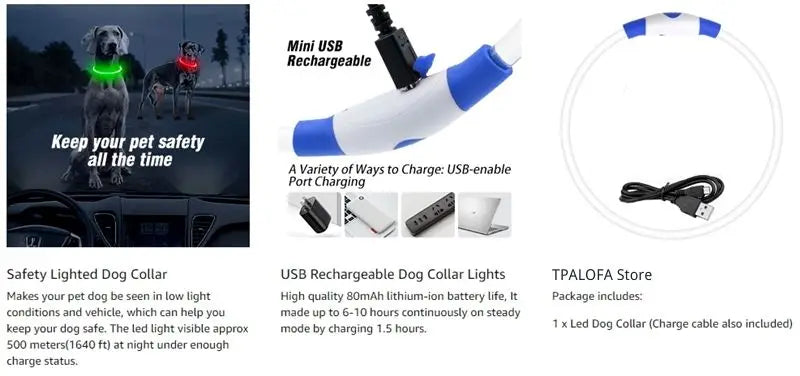 LED Hundehalsband mit 3 Modi / USB