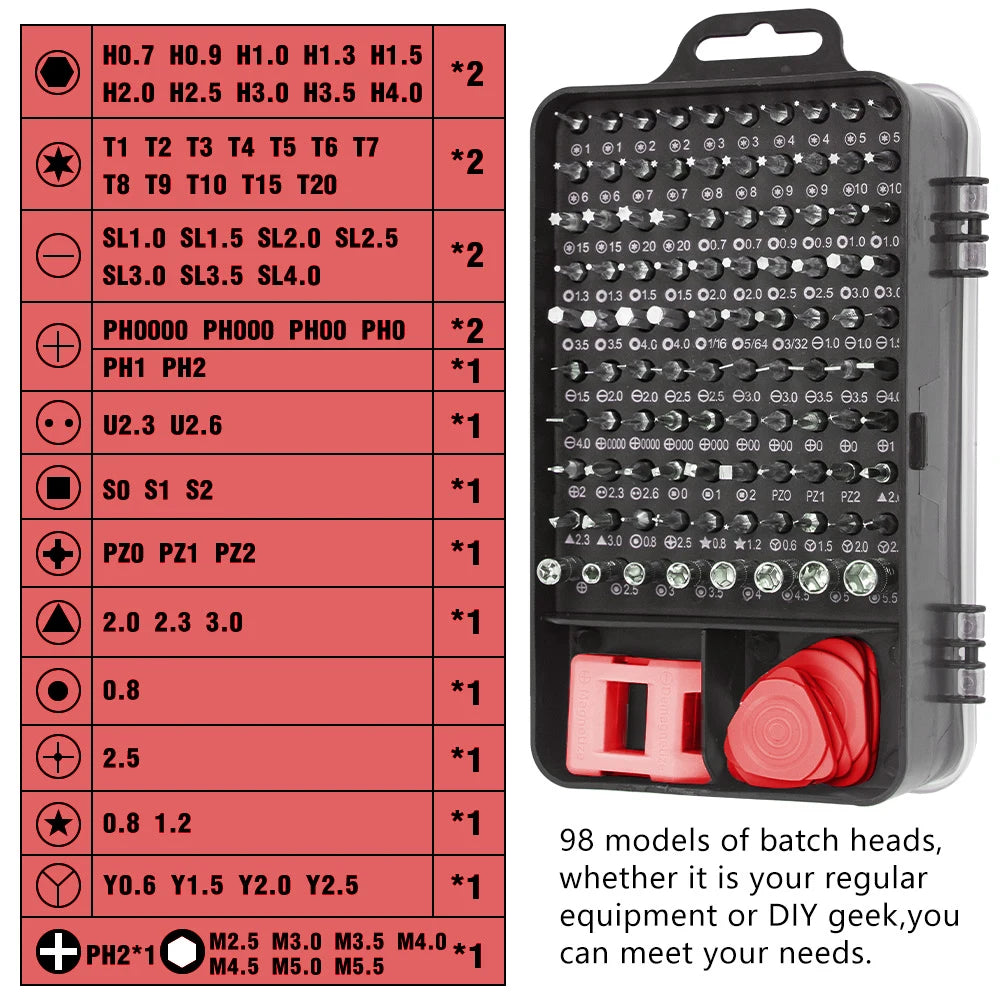 115-in-1 Präzisions-Schraubendreher-Set für Computer, Laptop, Smartphone, Reparaturwerkzeuge