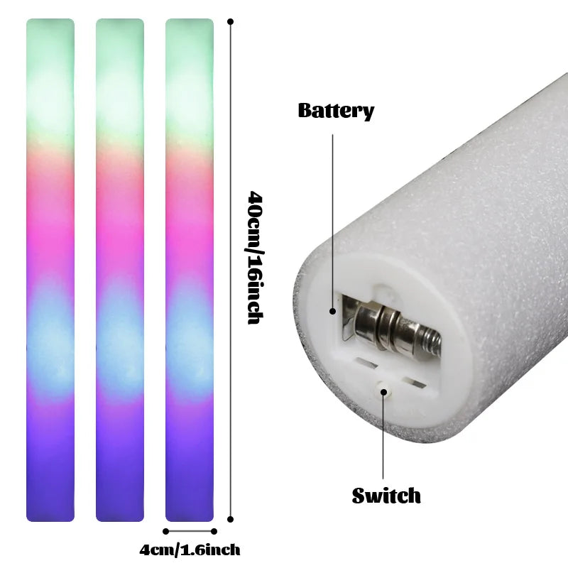 LED Schaumstoffstäbe - 15/30/60 Stück - RGB Leuchteffekt für XMas/Geburtstagsfeier/Anlässe