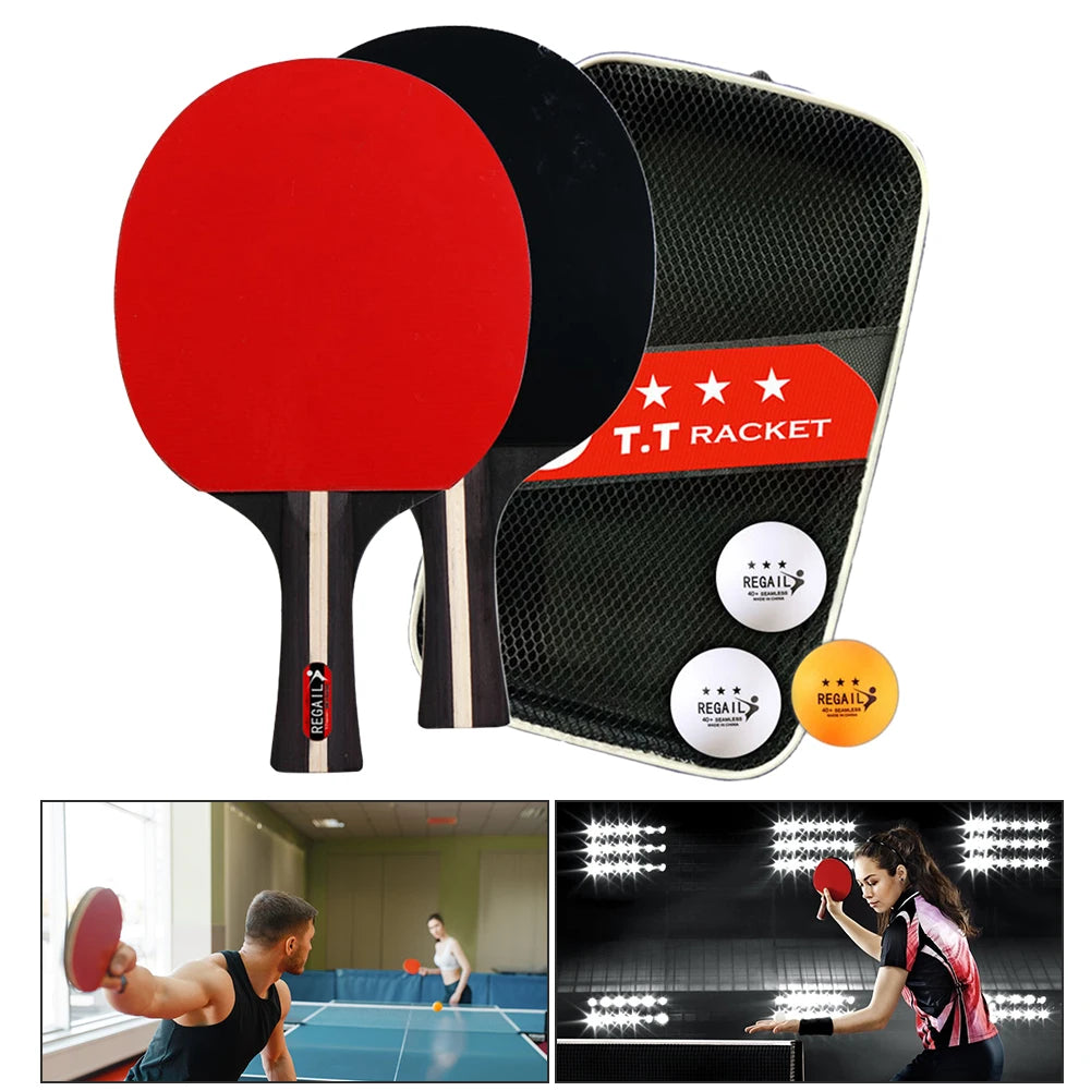 Tischtennisschläger 2 Schläger & 3 Bälle Profi Ping Pong Schläger mit Tasche