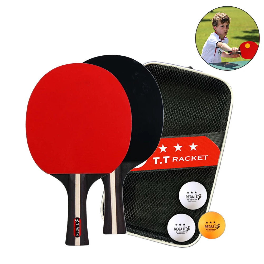 Tischtennisschläger 2 Schläger & 3 Bälle Profi Ping Pong Schläger mit Tasche