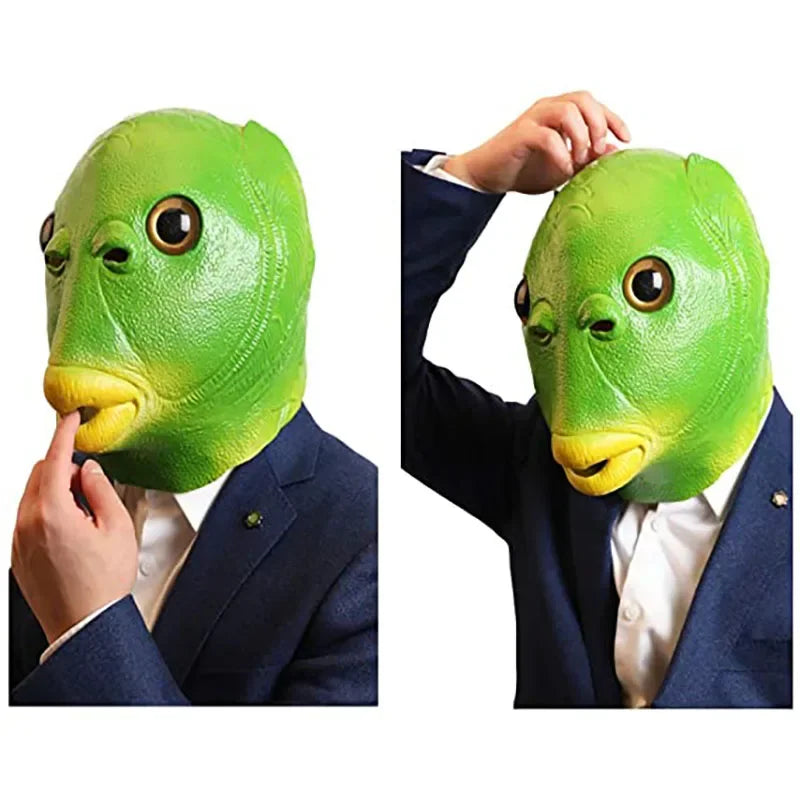 Lustige Cosplay-Maske für Erwachsene, grüner Fischkopf