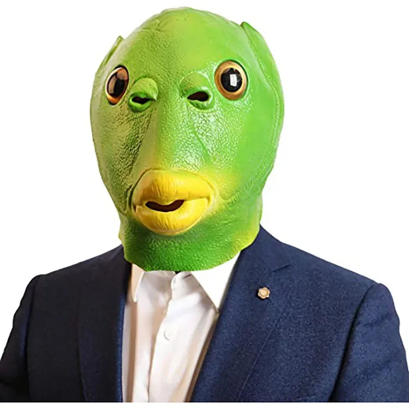 Lustige Cosplay-Maske für Erwachsene, grüner Fischkopf